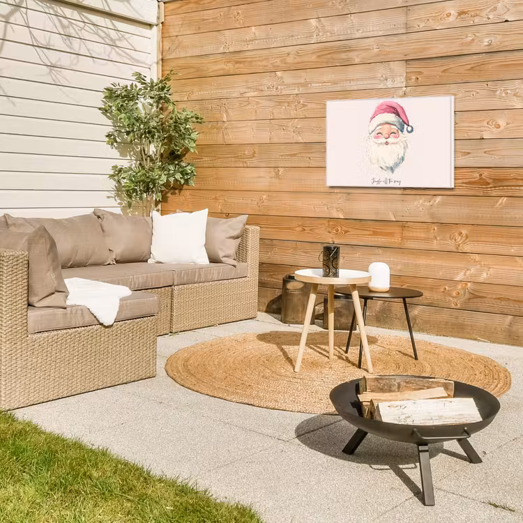 Kerstman - Kerst - Quote - Beige Tuinposter op houten frame 2 cm dik klein -sfeer2