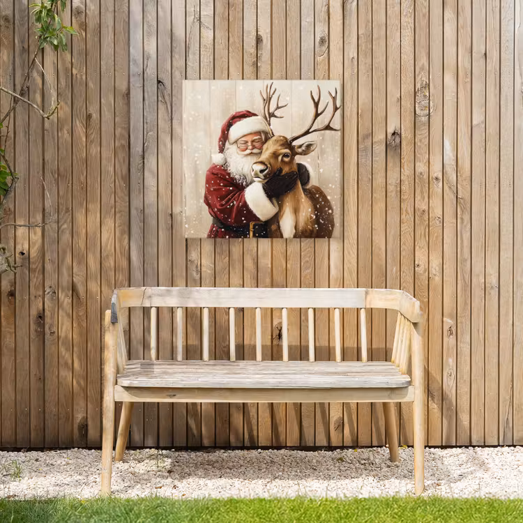 Kerstman - Rendier - Sneeuw - Kleurrijk Tuinposter op houten frame 2 cm dik middel -sfeer4