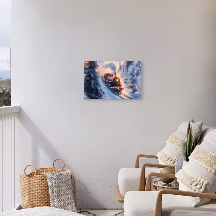 Kersttrein - Sneeuw - Winter - Kerst Tuinposter op houten frame 2 cm dik klein -sfeer1