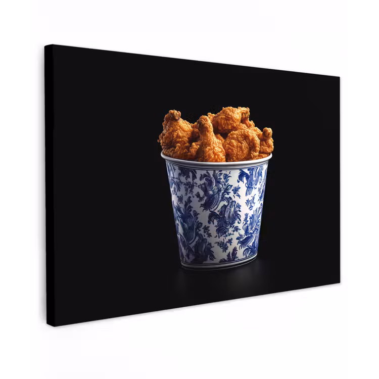 Kip - Bucket - Delfts blauw - Lekker Tuinposter op houten frame 2 cm dik klein -3d