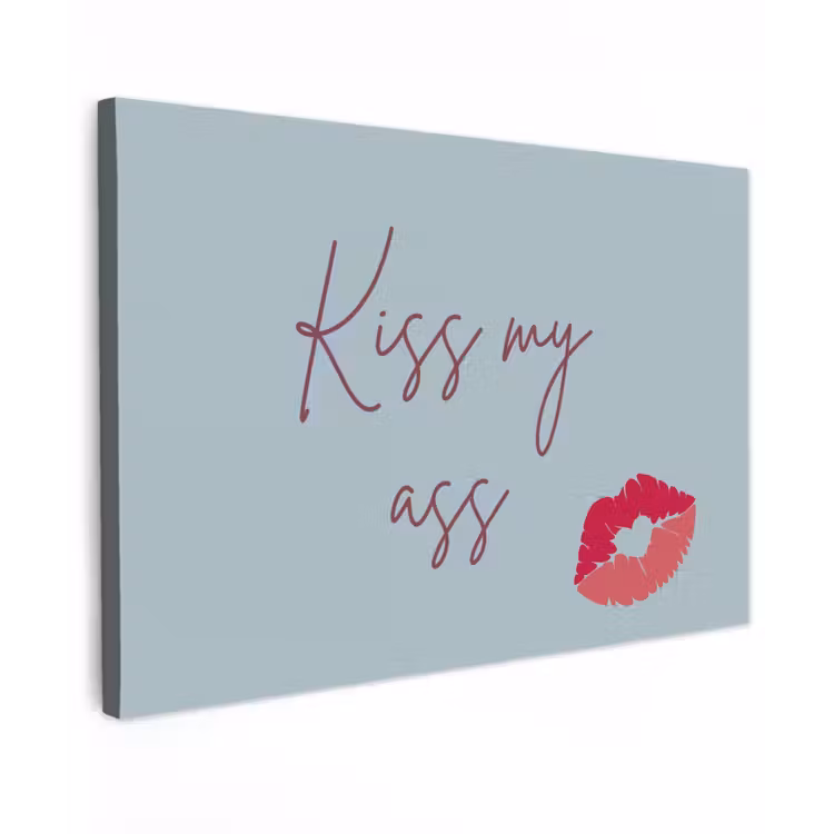 Kiss my ass - Lip - Blauw Tuinposter op houten frame 2 cm dik klein -3d