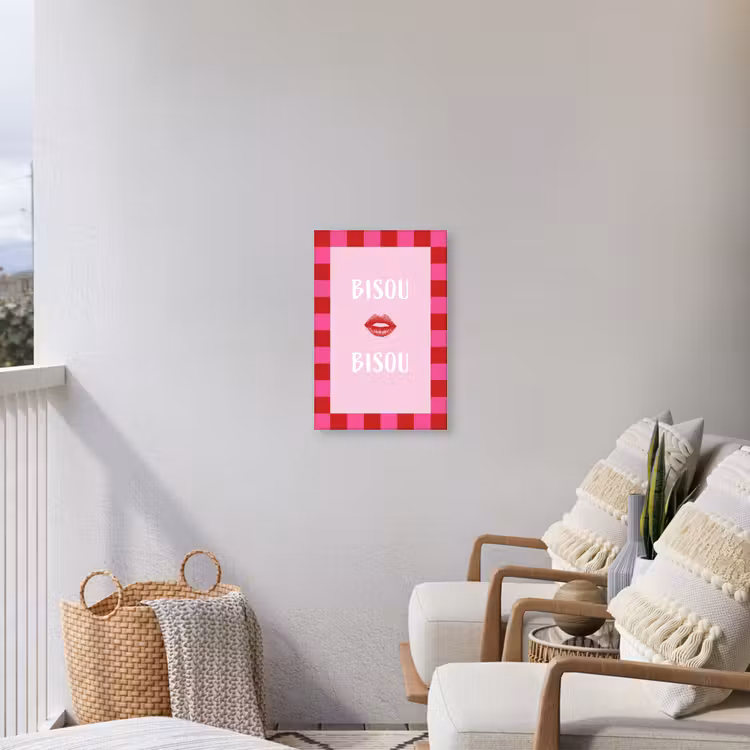 Kiss - Roze - Frans - Valentijn Tuinposter op houten frame 2 cm dik klein -sfeer1