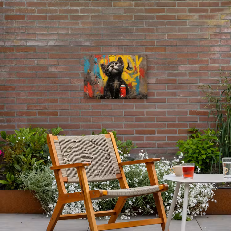 Kitten met Spuitbus Tuinposter op houten frame 2 cm dik klein -sfeer3