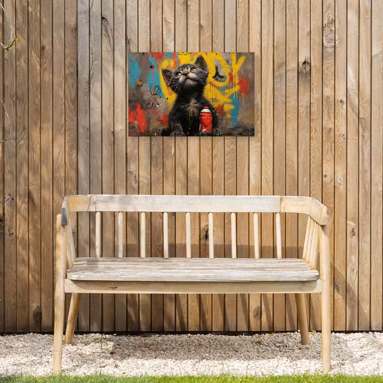 Kitten met Spuitbus Tuinposter op houten frame 2 cm dik klein -sfeer4