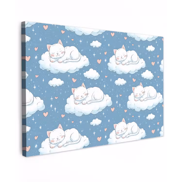 Kitten - Wolken - Blauw Tuinposter op houten frame 2 cm dik klein 845 -3d