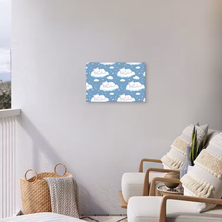 Kitten - Wolken - Blauw Tuinposter op houten frame 2 cm dik klein 845 -sfeer1