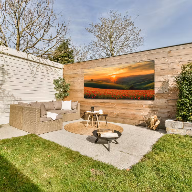 Klaprozen - Bloemen - Heuvels - Zonsondergang Tuinposter op houten frame 2 cm dik xxl -sfeer2