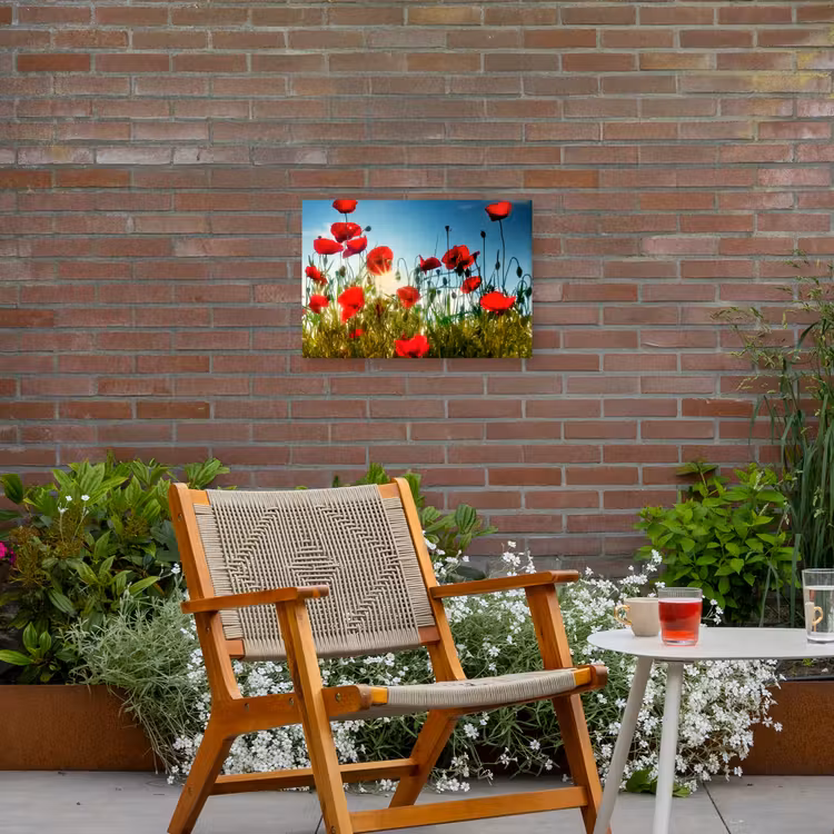 Klaprozen - Toscane - Zon - Rood - Blauw Tuinposter op houten frame 2 cm dik klein -sfeer3