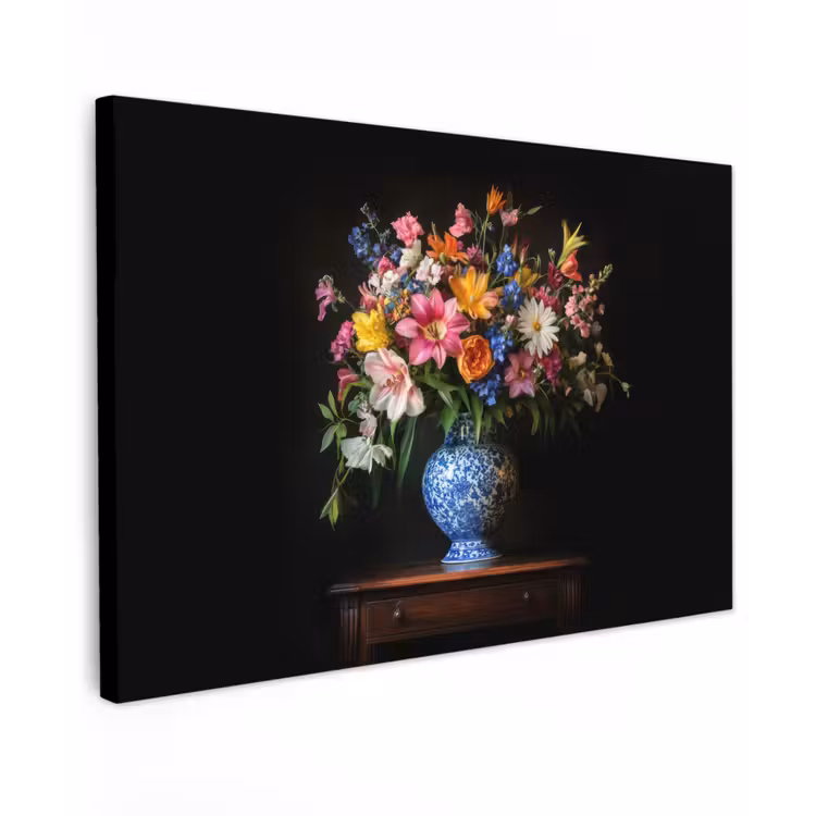 Kleur - Vaas - Bloemen - Boeket Tuinposter op houten frame 2 cm dik klein -3d