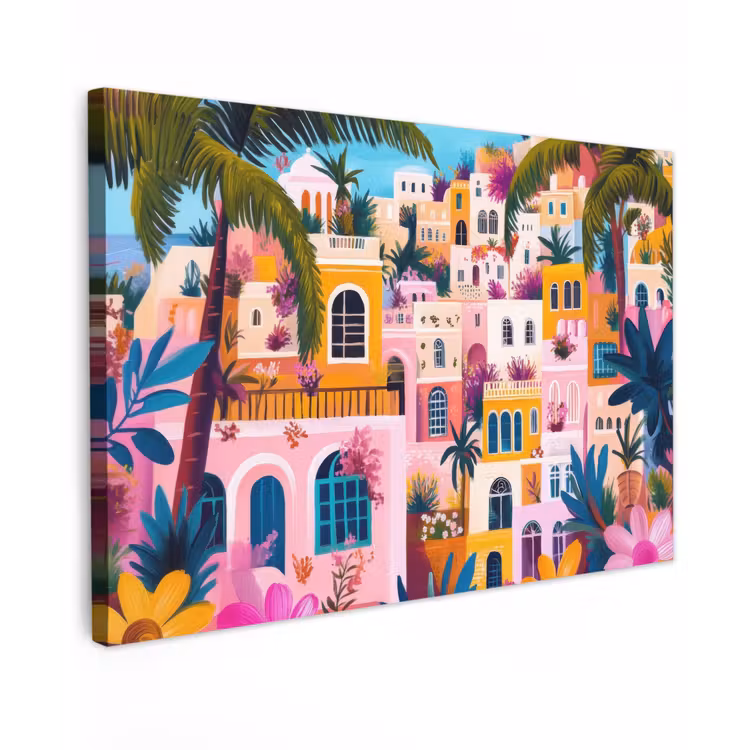 Kleurrijk - Roze - Oranje - Geel - Bloemen Tuinposter op houten frame 2 cm dik klein -3d