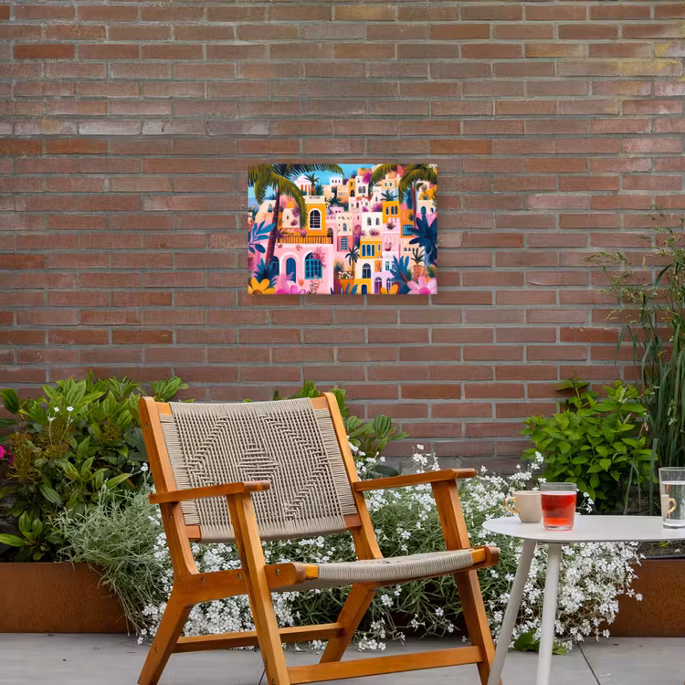 Kleurrijk - Roze - Oranje - Geel - Bloemen Tuinposter op houten frame 2 cm dik klein -sfeer3