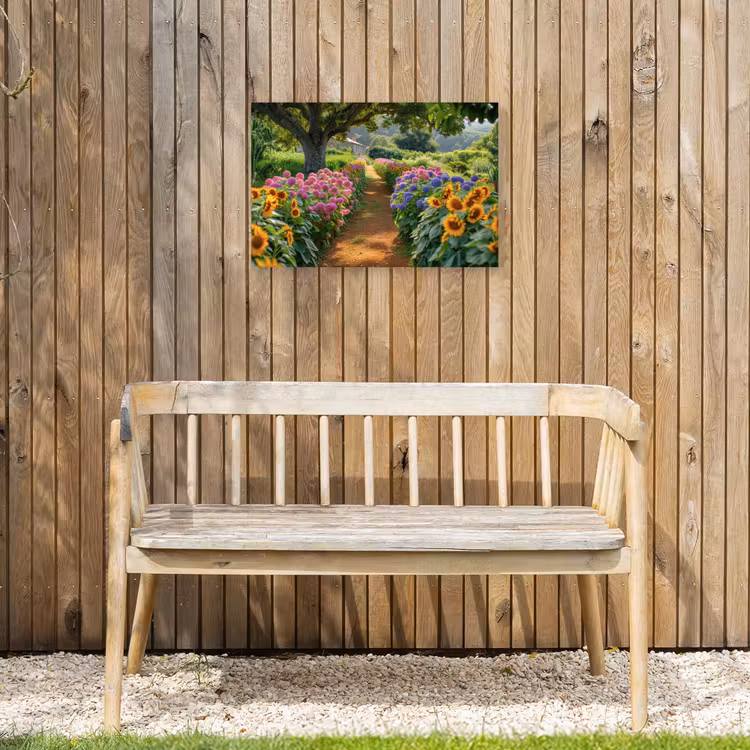 Kleurrijk Tuinpad Tuinposter op houten frame 2 cm dik klein -sfeer4