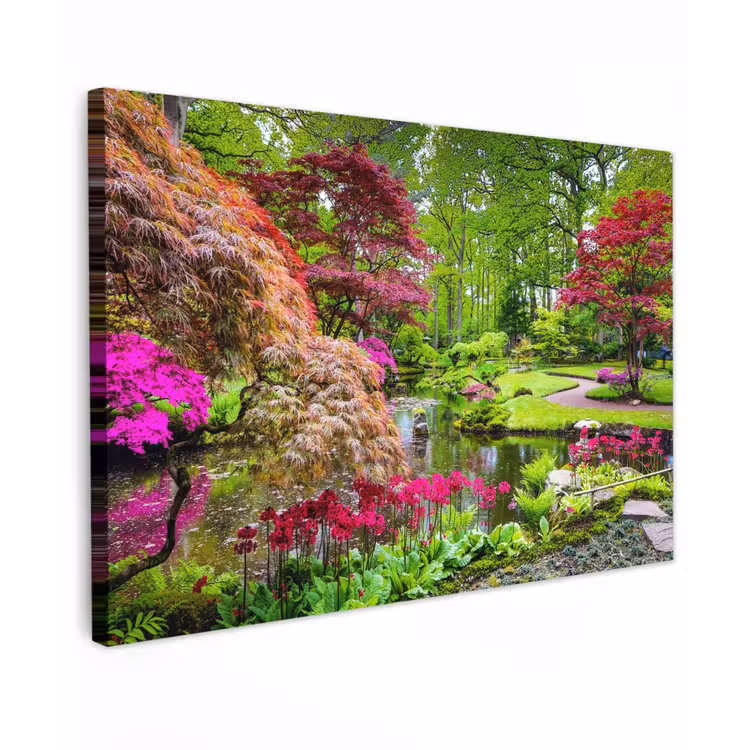 Kleurrijke Japanse tuin Tuinposter op houten frame 2 cm dik klein -3d
