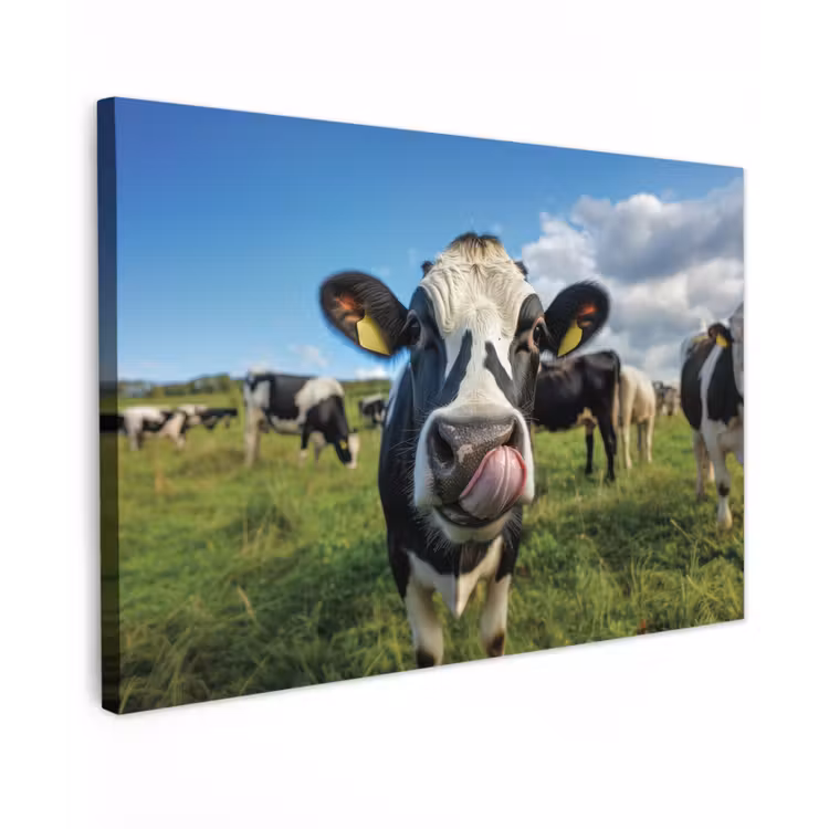 Koe - Tong - Weide Tuinposter op houten frame 2 cm dik klein -3d