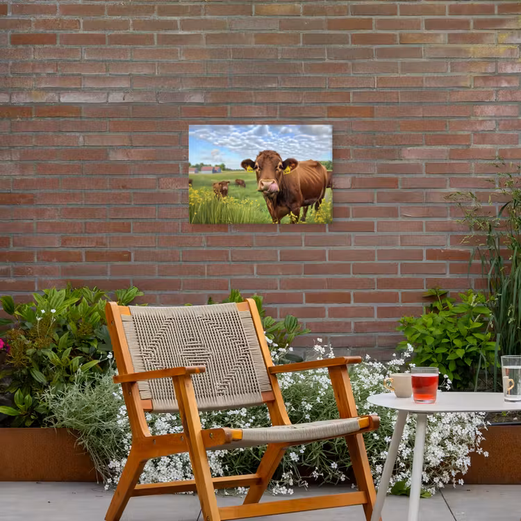Koe - Weide - Bloemen Tuinposter op houten frame 2 cm dik klein -sfeer3