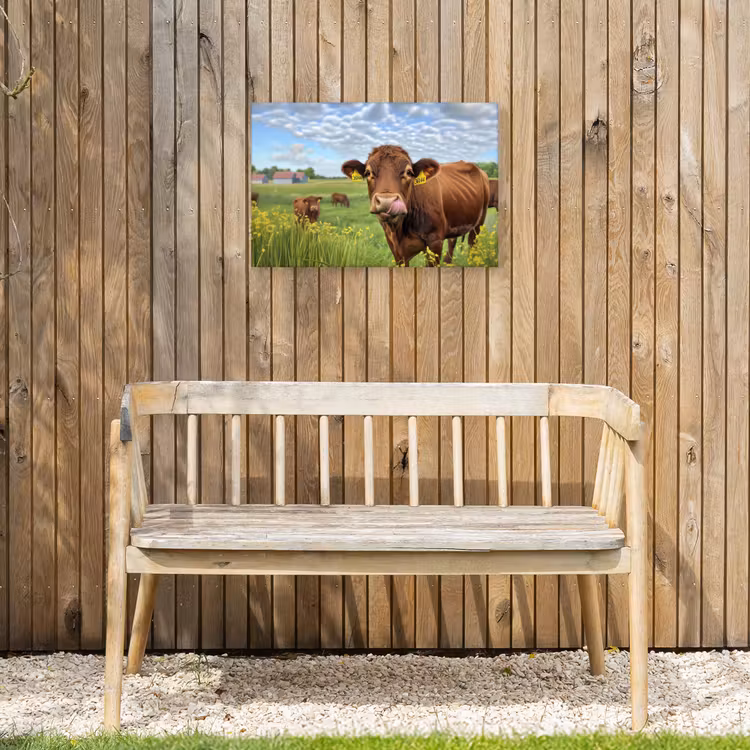 Koe - Weide - Bloemen Tuinposter op houten frame 2 cm dik klein -sfeer4