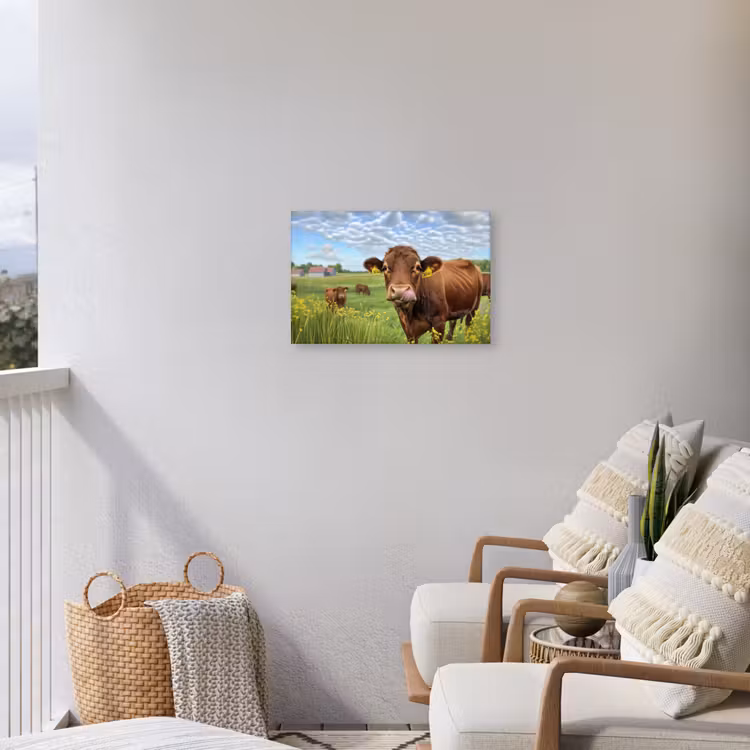 Koe - Weide - Bloemen Tuinposter op houten frame 2 cm dik klein -sfeer1