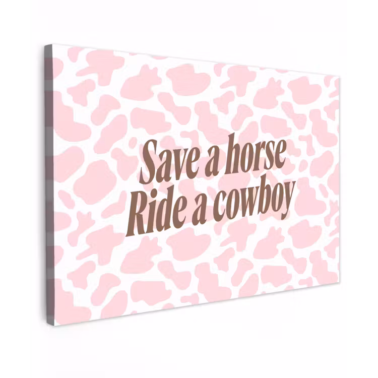 Koeienprint - Roze - Cowboy - Horse Tuinposter op houten frame 2 cm dik klein -3d