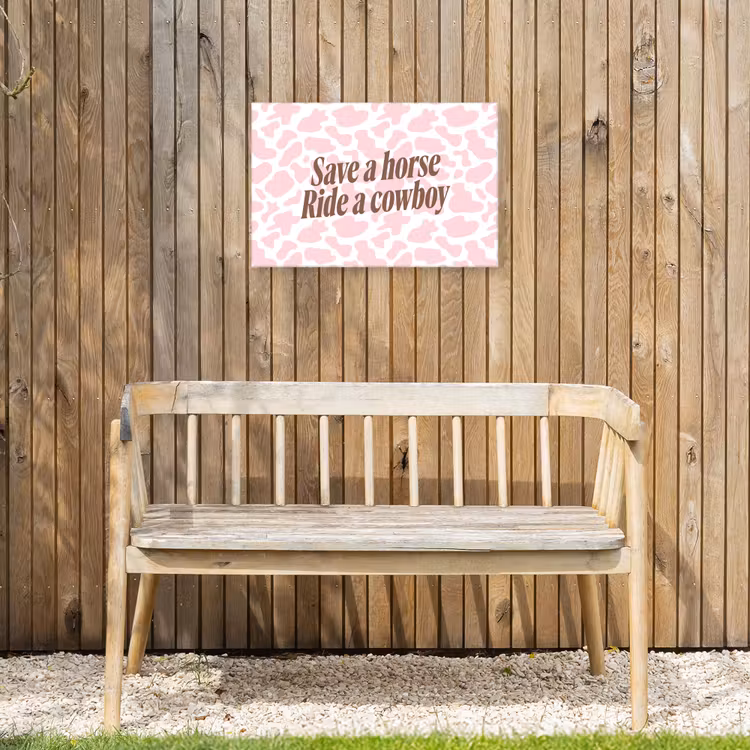Koeienprint - Roze - Cowboy - Horse Tuinposter op houten frame 2 cm dik klein -sfeer4