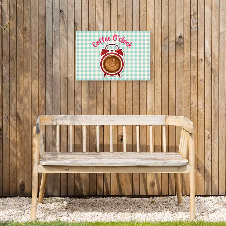 Koffie - Klok - Groen Tuinposter op houten frame 2 cm dik klein -sfeer4