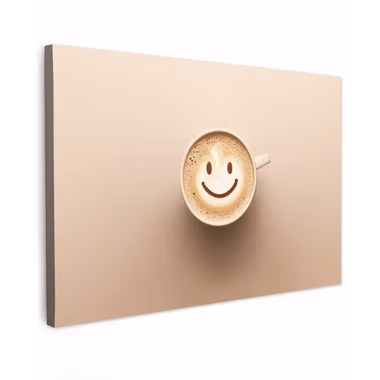 Koffie - Melkschuim - Lach - Beige Tuinposter op houten frame 2 cm dik klein -3d