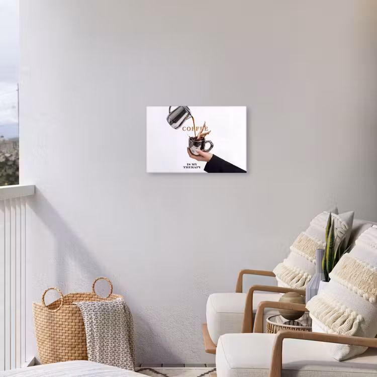 Koffie - Mok - Kan - Therapie Tuinposter op houten frame 2 cm dik klein -sfeer1