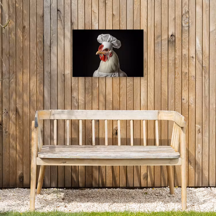 Kok - Rood - Kip Tuinposter op houten frame 2 cm dik klein -sfeer4