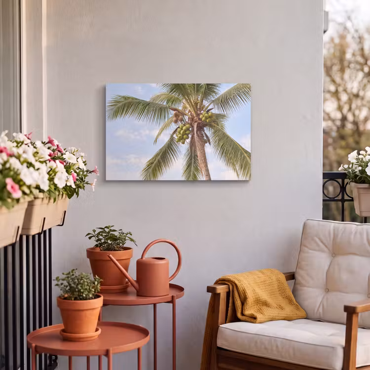 Kokosnoot - Boom - Tropisch - Natuur - Groen Tuinposter op houten frame 2 cm dik klein -sfeer1