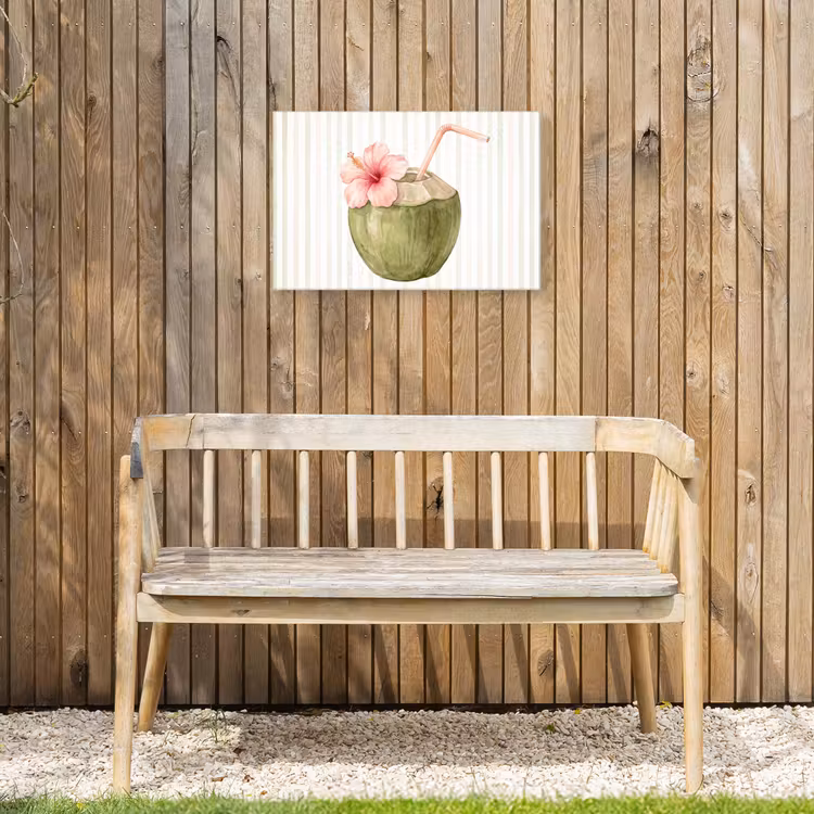 Kokosnoot - Drank - Tropisch - Illustratie - Zomer Tuinposter op houten frame 2 cm dik klein -sfeer4