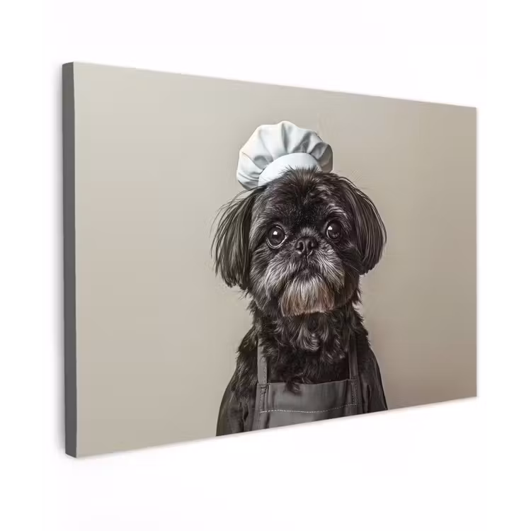 Kokskleding - Zwart - Hondje Tuinposter op houten frame 2 cm dik klein -3d