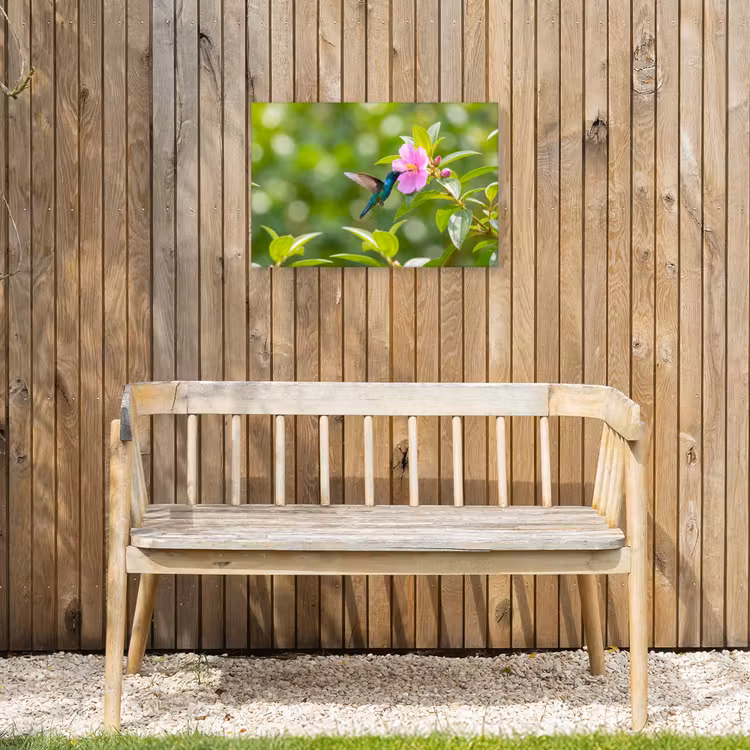 Kolibrie - Bloem - Natuur - Groen Tuinposter op houten frame 2 cm dik klein -sfeer4