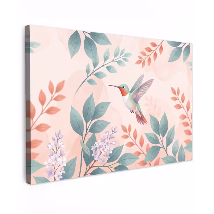 Kolibrie - Vliegen - Natuur - Illustratie - Kleurrijk Tuinposter op houten frame 2 cm dik klein -3d