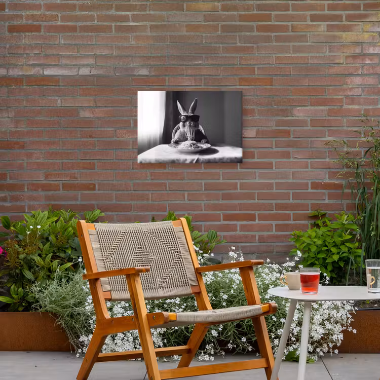 Konijn - Bunny - Zonnebril - Tafelkleed - Pasta - Schattig Tuinposter op houten frame 2 cm dik klein -sfeer3