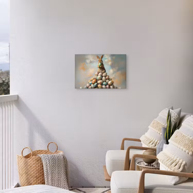Konijn - Eieren - Kleurrijk Tuinposter op houten frame 2 cm dik klein -sfeer1