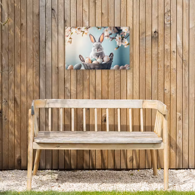 Konijn - Eieren - Mand Tuinposter op houten frame 2 cm dik klein -sfeer4