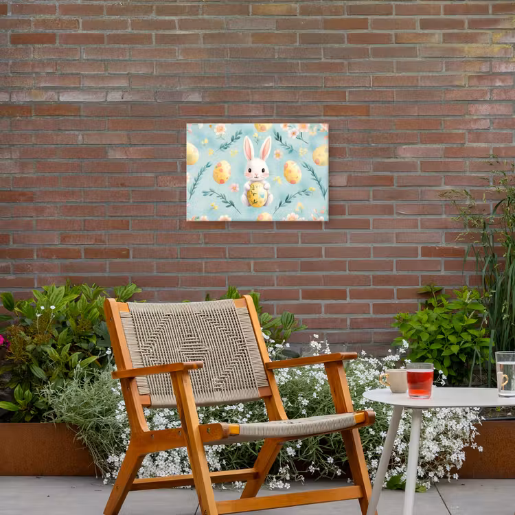 Konijn - Eieren - Takjes Tuinposter op houten frame 2 cm dik klein -sfeer3