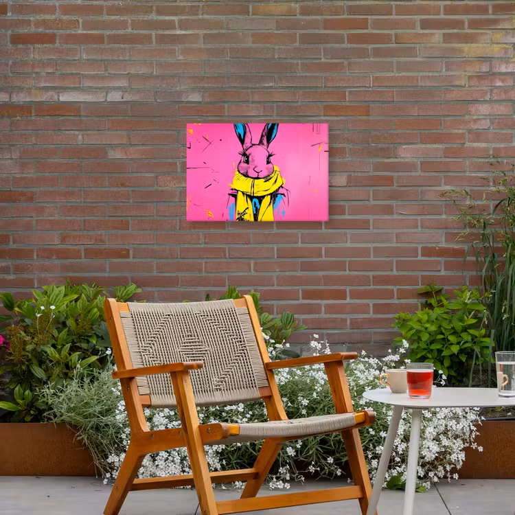Konijn - Felroze - Sjaal - Abstract Tuinposter op houten frame 2 cm dik klein -sfeer3