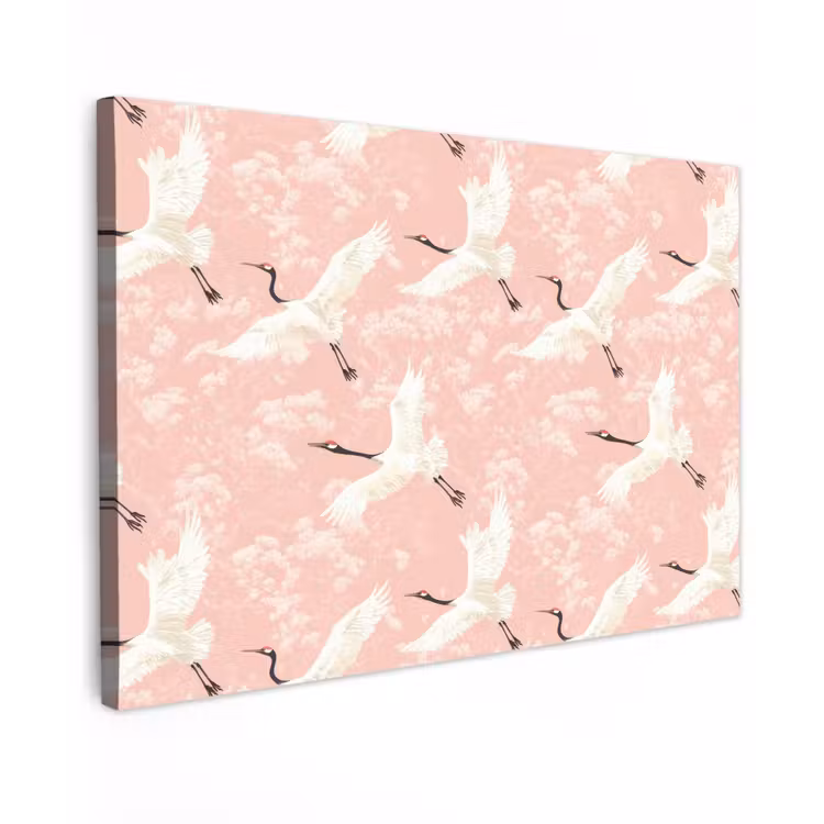 Kraanvogels - Bloesem - Roze Tuinposter op houten frame 2 cm dik klein 845 -3d