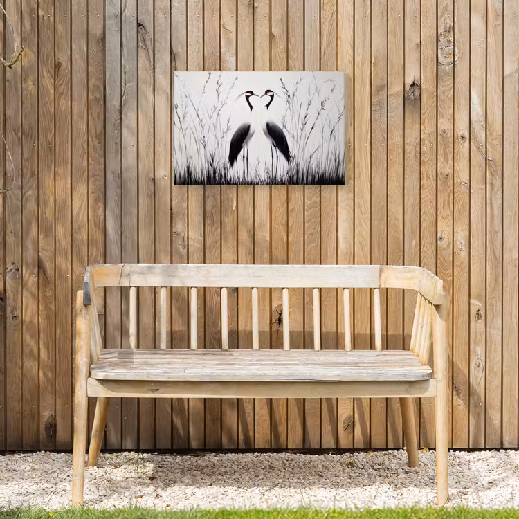 Kraanvogels - Gras - Hartvorm - Zwart Tuinposter op houten frame 2 cm dik klein -sfeer4