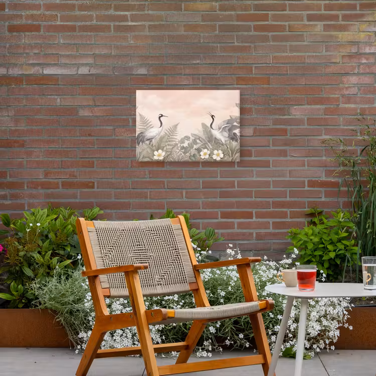 Kraanvogels - Natuur - Roze Tuinposter op houten frame 2 cm dik klein -sfeer3