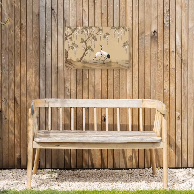 Kraanvogels - Water - Beige Tuinposter op houten frame 2 cm dik klein -sfeer4