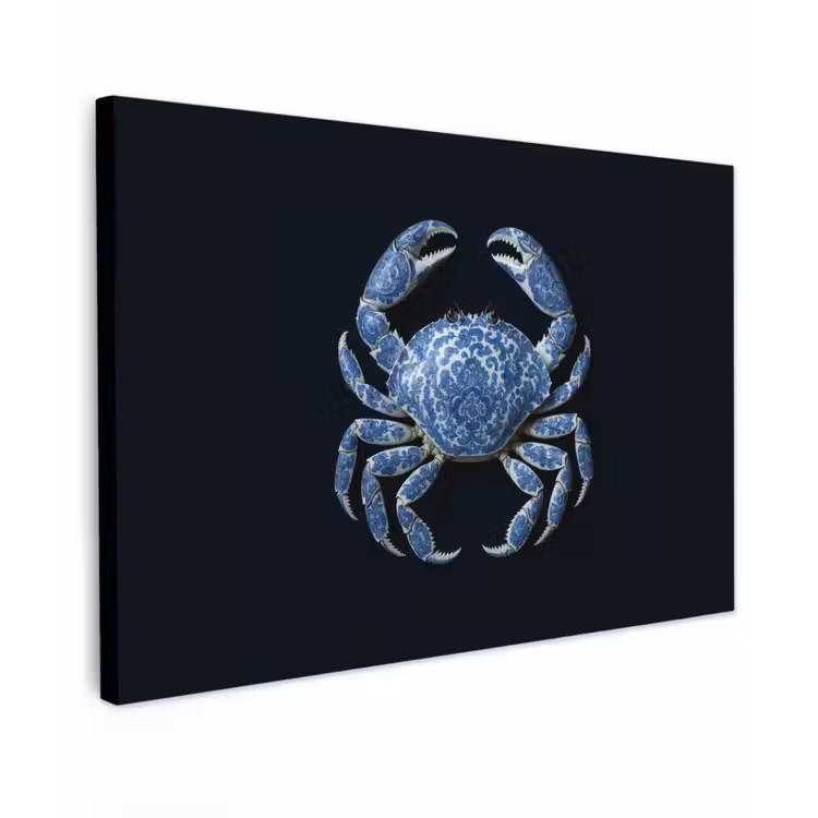 Krab - Delfts blauw - Dieren Tuinposter op houten frame 2 cm dik klein -3d