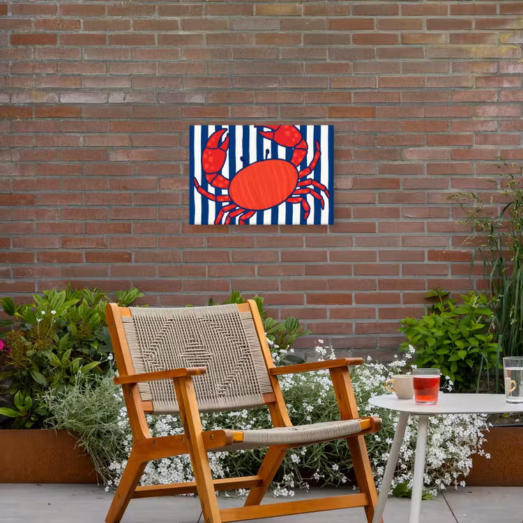 Krab - Strepen - Zeeleven - Illustratie - Rood Tuinposter op houten frame 2 cm dik klein -sfeer3