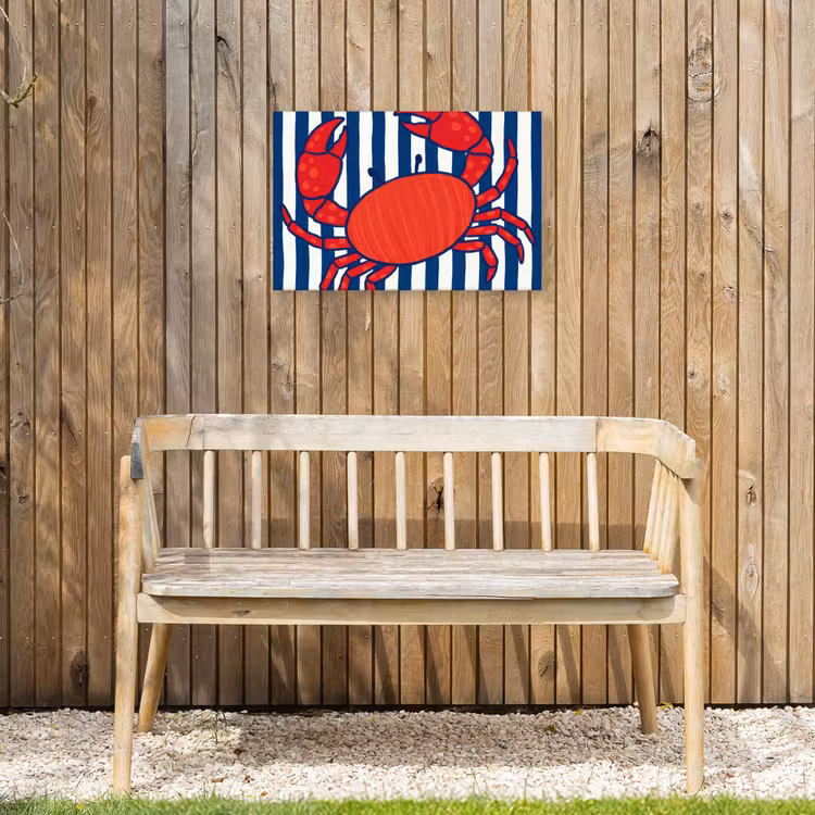 Krab - Strepen - Zeeleven - Illustratie - Rood Tuinposter op houten frame 2 cm dik klein -sfeer4