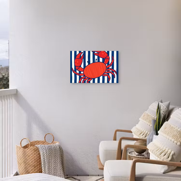 Krab - Strepen - Zeeleven - Illustratie - Rood Tuinposter op houten frame 2 cm dik klein -sfeer1