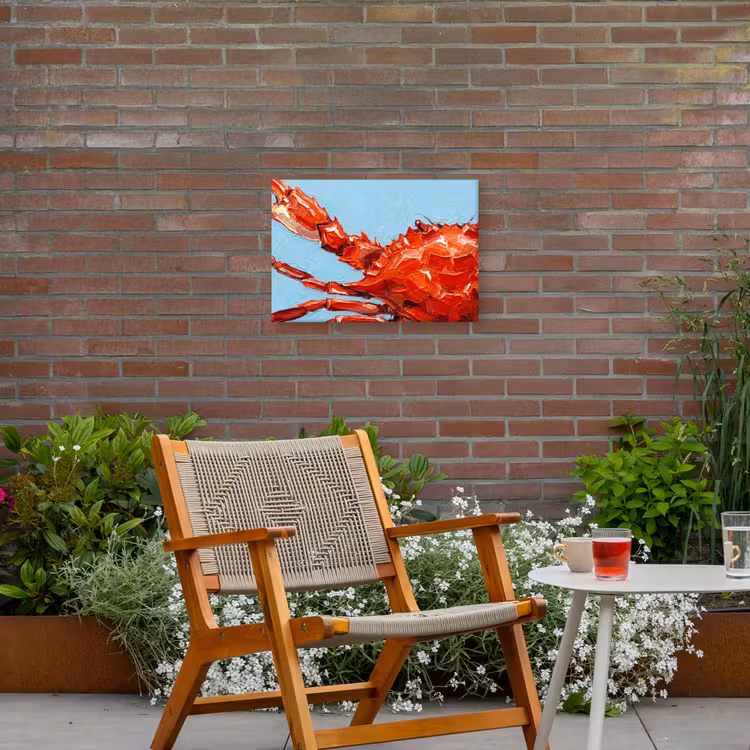 Krab - Zee - Dieren - Abstract - Rood Tuinposter op houten frame 2 cm dik klein -sfeer3