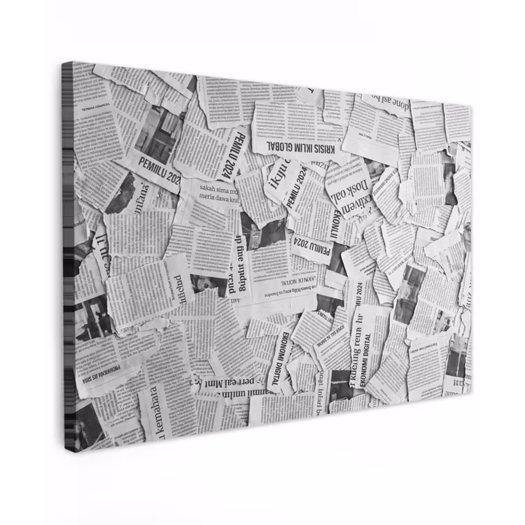 Krant - Versnipperd - Textuur - Zwart-wit - Abstract Tuinposter op houten frame 2 cm dik klein -3d