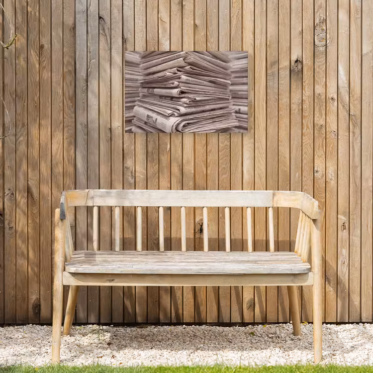 Kranten - Stapel - Nieuws - Vintage - Beige Tuinposter op houten frame 2 cm dik klein -sfeer4