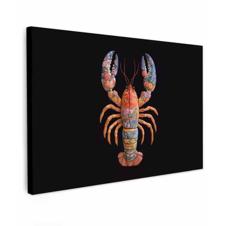 Kreeft - Borduur - Kleurrijk - Bloemen Tuinposter op houten frame 2 cm dik klein -3d