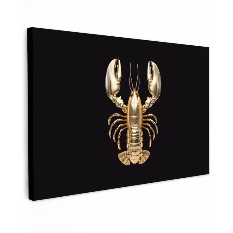 Kreeft - Goud - Textuur - Zwart Tuinposter op houten frame 2 cm dik klein -3d